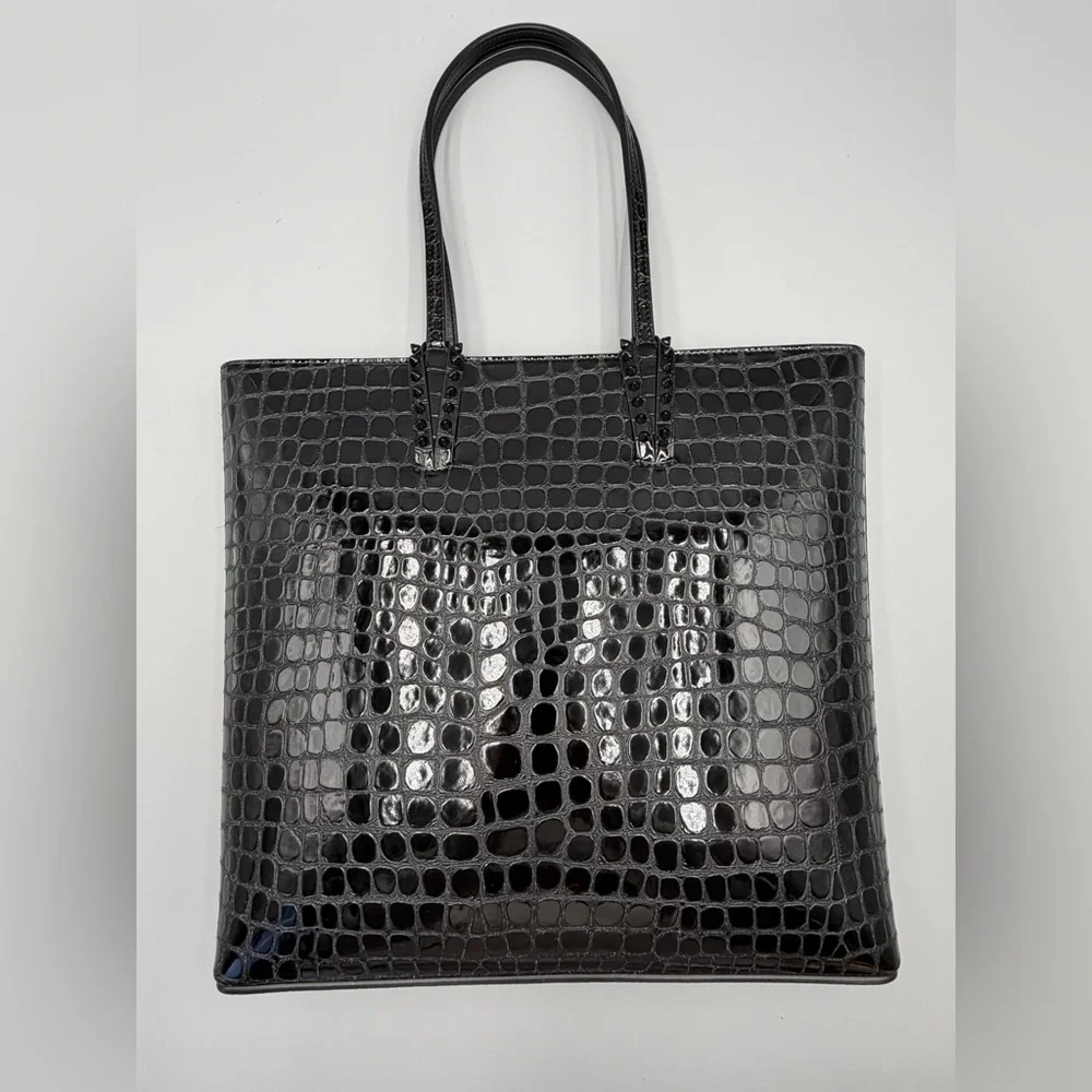 Christian Louboutin Croc Embossed Shiny Leather Tote - Picture 3 of 14
